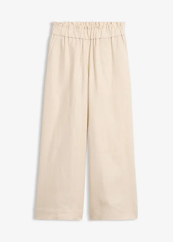 Pantaloni culotte cropped in misto lino leggero, bonprix