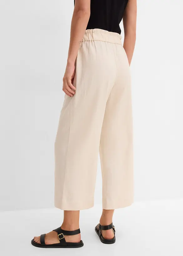 Pantaloni culotte cropped in misto lino leggero, bonprix