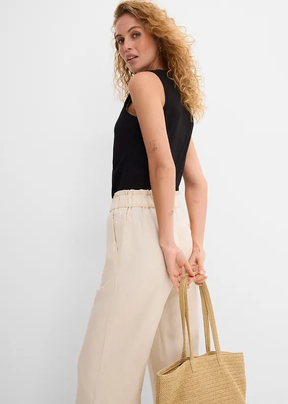Pantaloni culotte cropped in misto lino leggero, bonprix