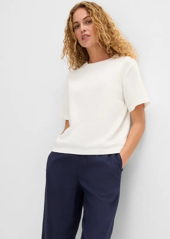 Pantaloni culotte cropped in misto lino leggero, bonprix