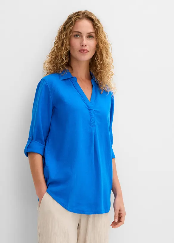 Blusa in misto lino con maniche a 3/4, bonprix