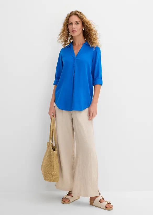 Blusa in misto lino con maniche a 3/4, bonprix