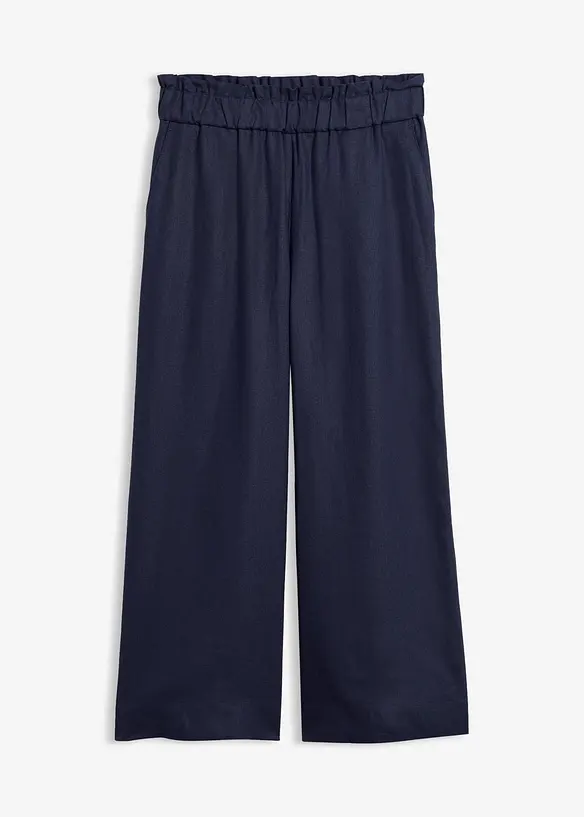 Pantaloni culotte cropped in misto lino leggero, bonprix