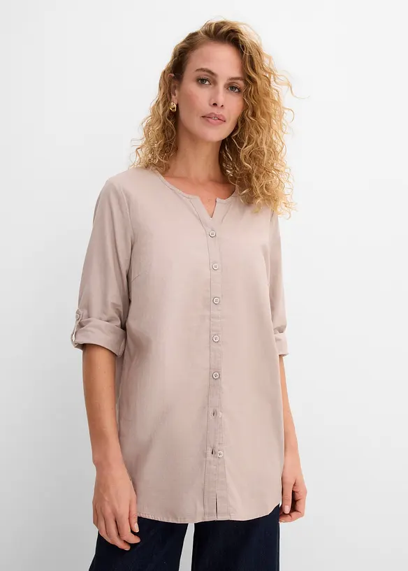 Blusa in misto lino con maniche a 3/4, bonprix