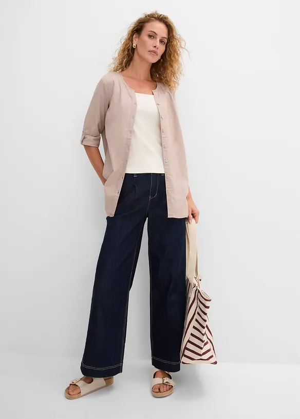 Blusa in misto lino con maniche a 3/4, bonprix