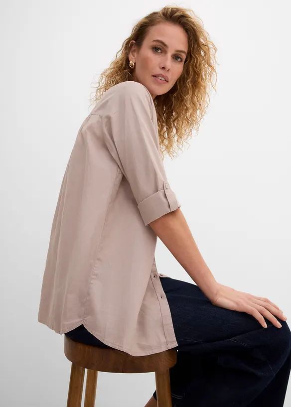 Blusa in misto lino con maniche a 3/4, bonprix
