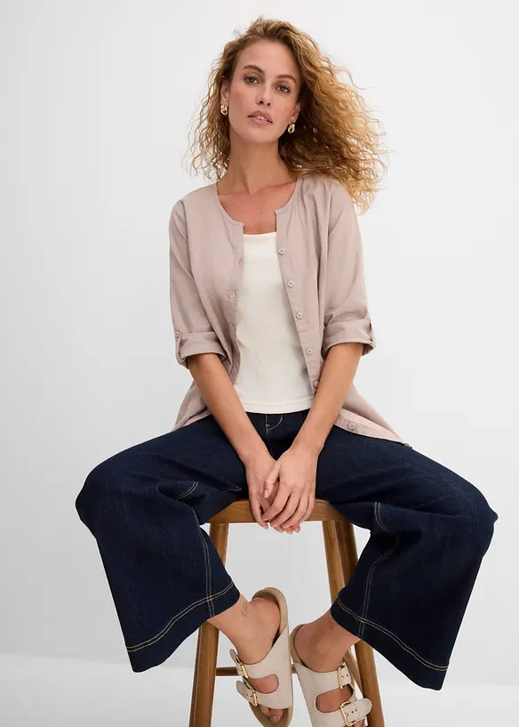 Blusa in misto lino con maniche a 3/4, bonprix