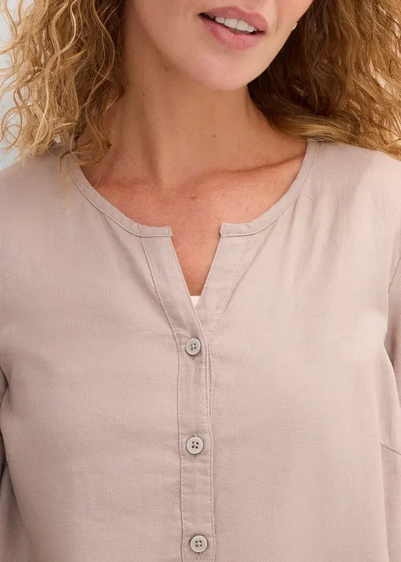 Blusa in misto lino con maniche a 3/4, bonprix