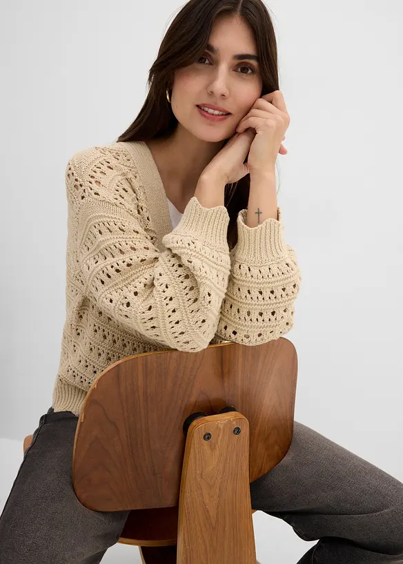 Cardigan traforato in puro cotone, bonprix