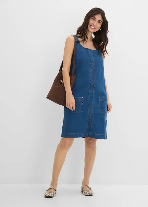 Abito salopette al ginocchio in jeans di cotone, bonprix