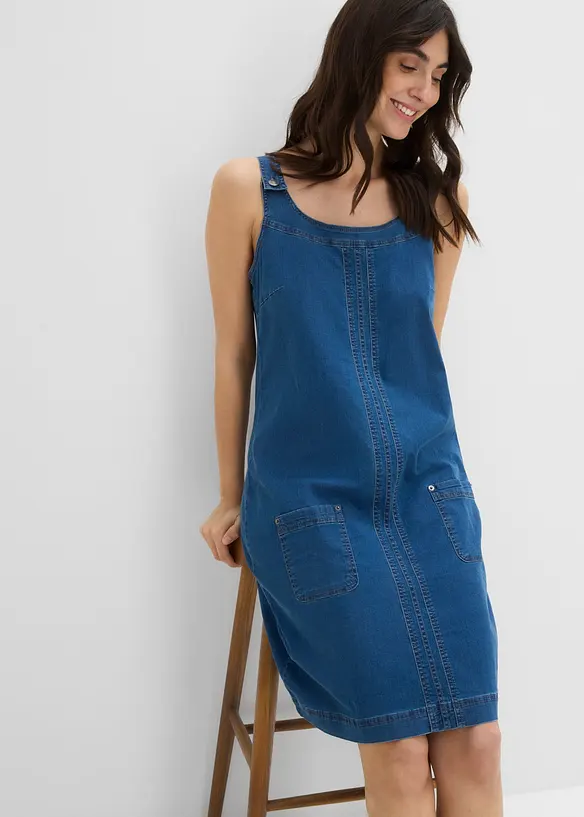 Abito salopette al ginocchio in jeans di cotone, bonprix