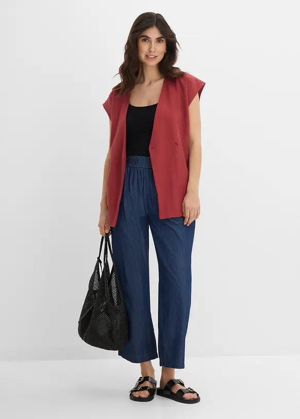 Jeans wide leg cropped, vita alta, bonprix