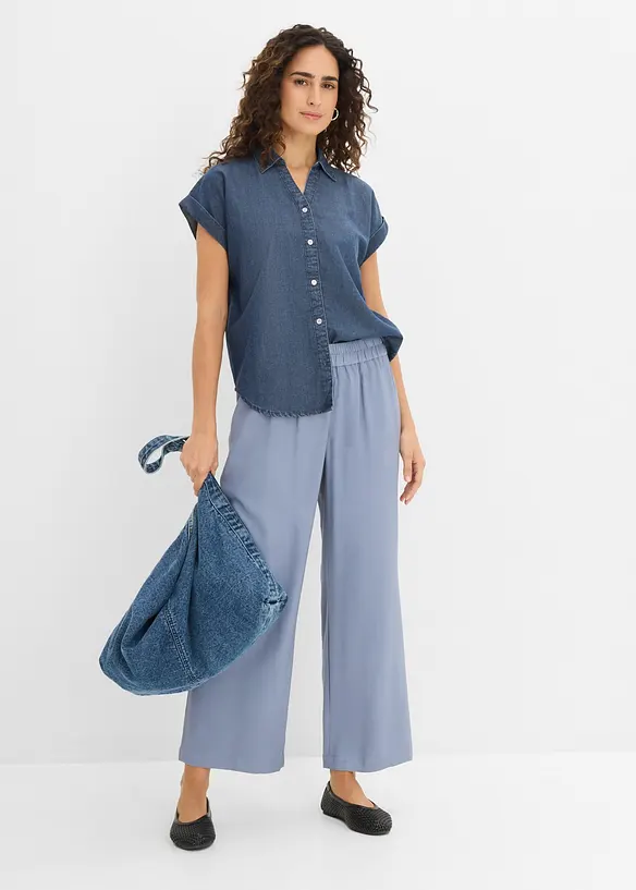 Camicetta di jeans a maniche corte con lino, bonprix