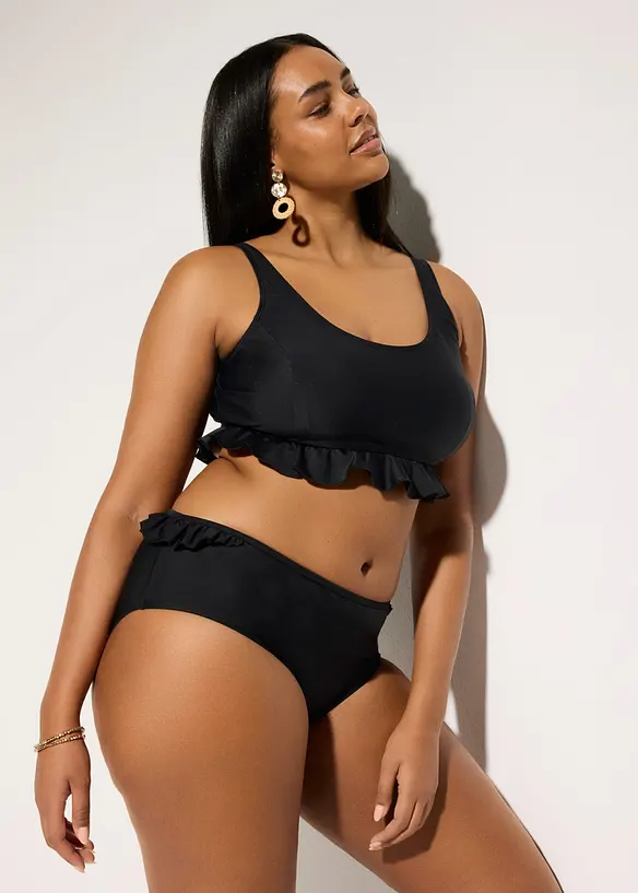 Slip a vita alta per bikini con ruches, asciugatura rapida, bonprix