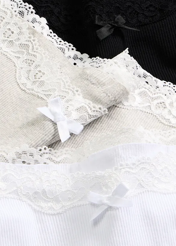 Panty a costine con cotone morbido e bordo in pizzo (pacco da 5), bonprix
