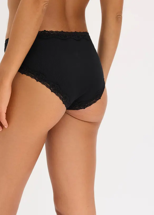 Panty a costine con cotone morbido e bordo in pizzo (pacco da 5), bonprix