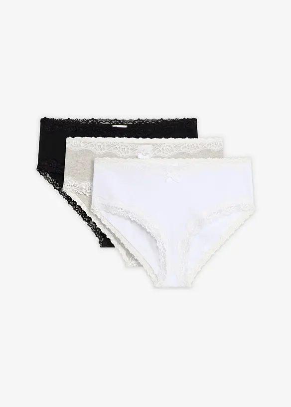 Panty a costine con cotone morbido e bordo in pizzo (pacco da 5), bonprix