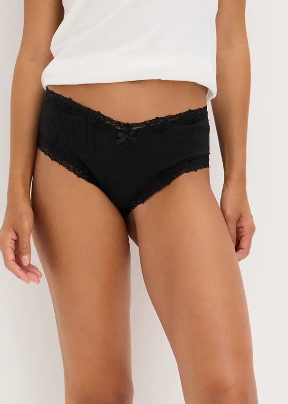 Panty a costine con cotone morbido e bordo in pizzo (pacco da 5), bonprix