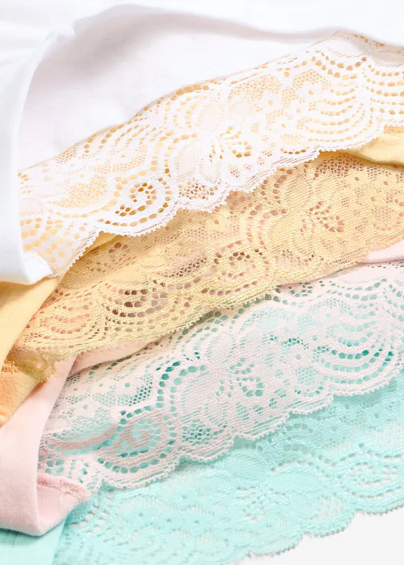 Panty con cotone morbido e bordo in pizzo (pacco da 4), bonprix