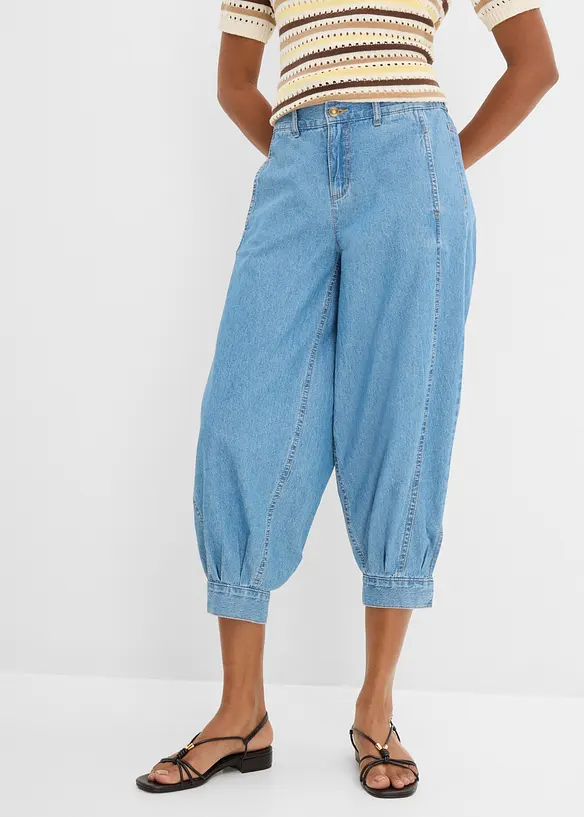 Jeans a palloncino con elastico, vita media, bonprix