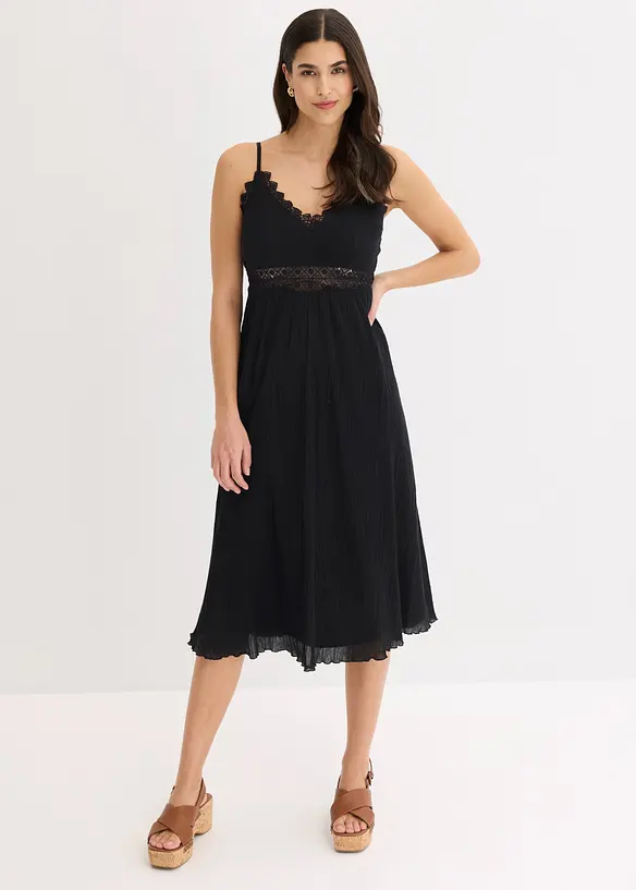 Abito midi con inserto di pizzo, bonprix