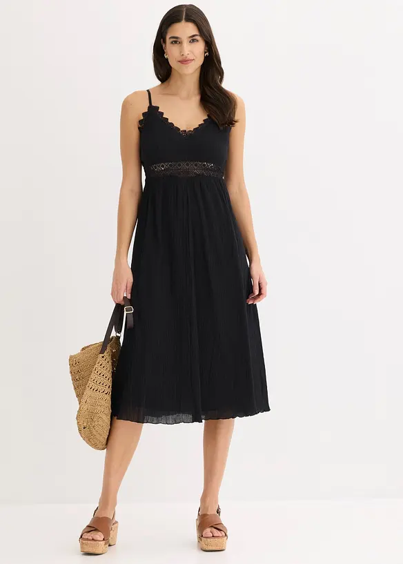 Abito midi con inserto di pizzo, bonprix