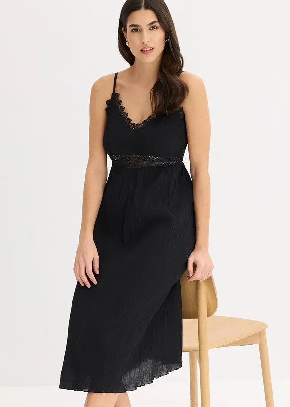 Abito midi con inserto di pizzo, bonprix