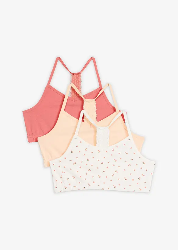 Reggiseno bustier con cotone morbido e pizzo (pacco da 3), bonprix