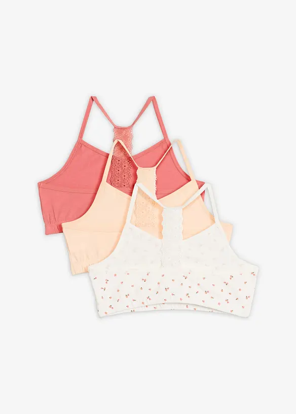 Reggiseno bustier con cotone morbido e pizzo (pacco da 3), bonprix