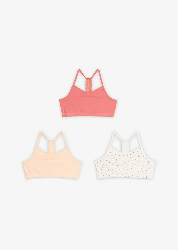 Reggiseno bustier con cotone morbido e pizzo (pacco da 3), bonprix