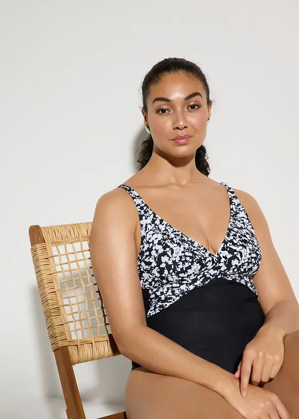 Costume intero leggermente modellante con effetto incrociato, bonprix