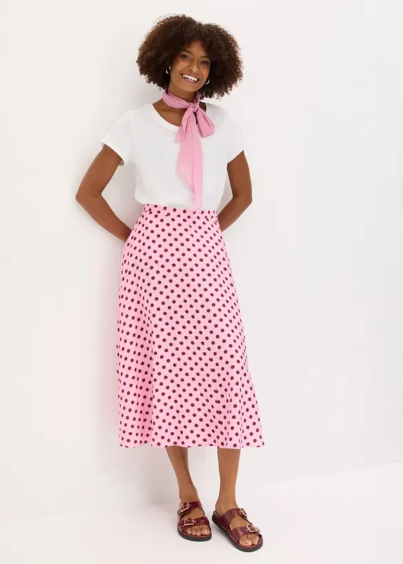 Gonna midi in tessuto misto viscosa fluido, bonprix