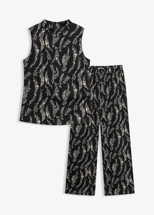 Top in jersey e pantaloni in cr&ecirc;pe operato (set 2 pezzi), bonprix