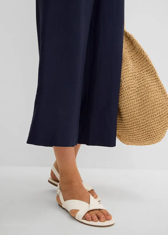 Pantaloni culotte cropped in misto lino leggero, bonprix