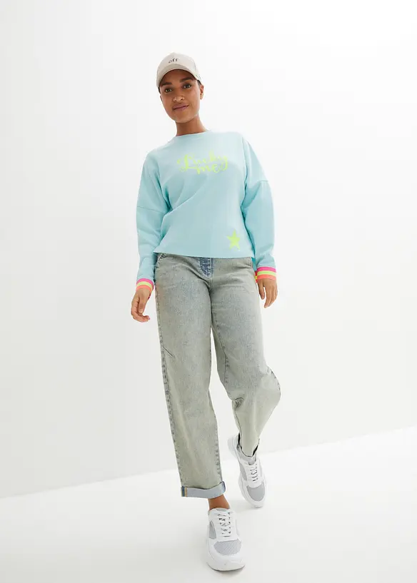 Felpa oversize in puro cotone con bordi colorati, bonprix
