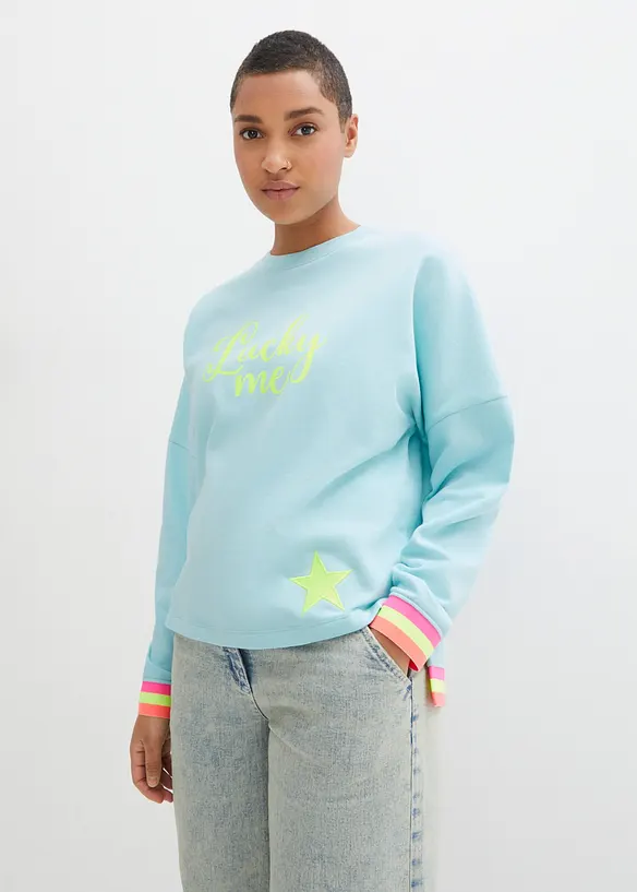 Felpa oversize in puro cotone con bordi colorati, bonprix