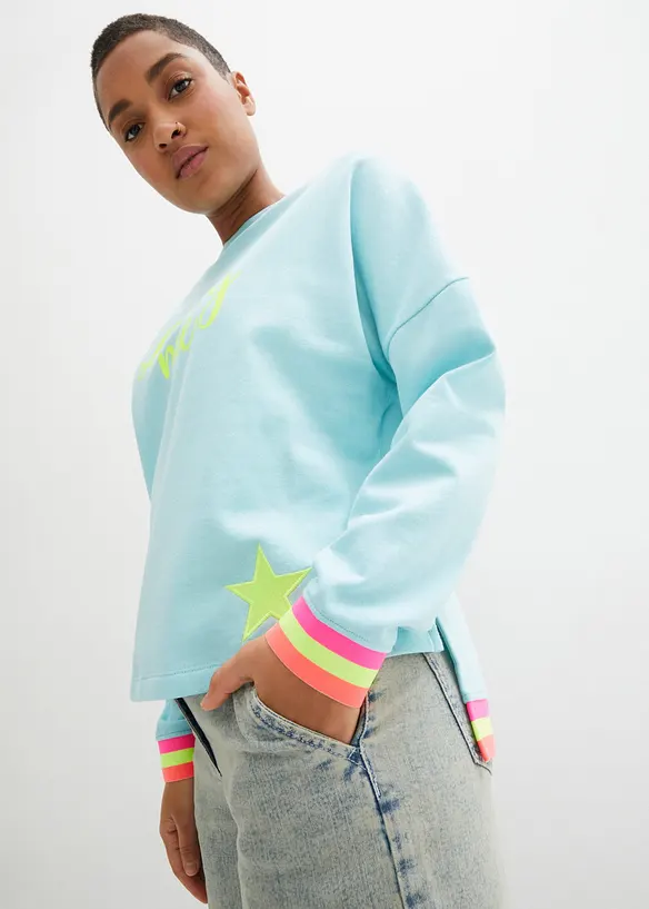 Felpa oversize in puro cotone con bordi colorati, bonprix