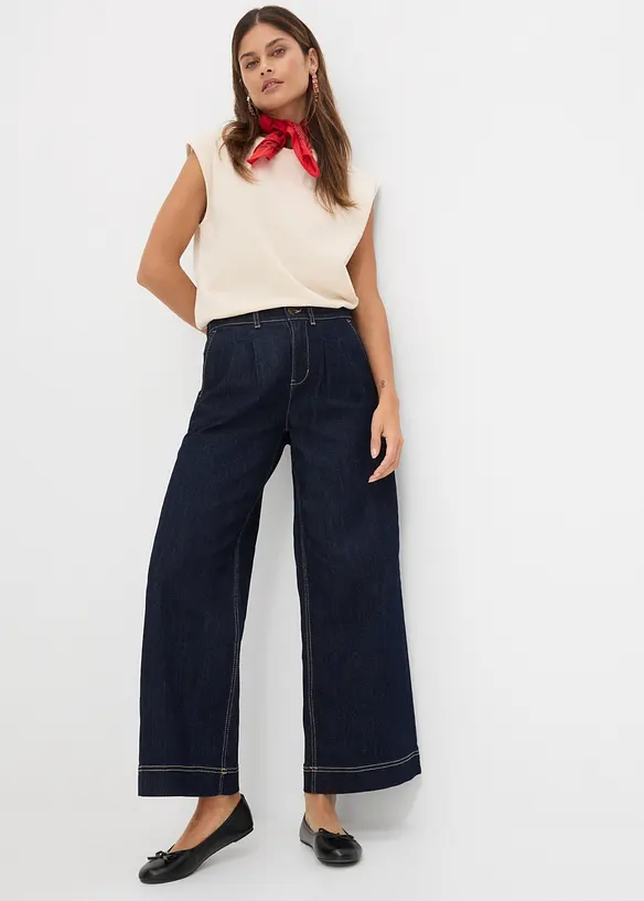 Jeans wide leg con cinta comoda, vita alta, bonprix