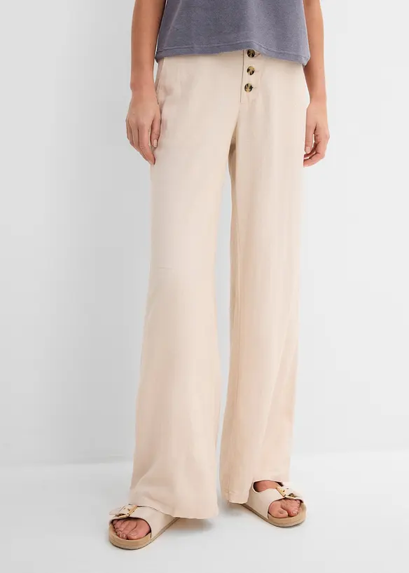 Pantaloni a palazzo lunghi  in misto lino, bonprix