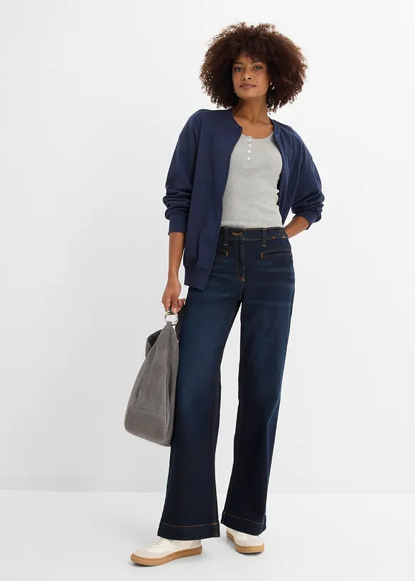 Jeans wide leg con elastico in vita, vita media, bonprix