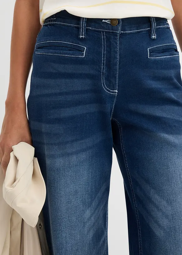 Jeans wide leg con elastico in vita, vita media, bonprix