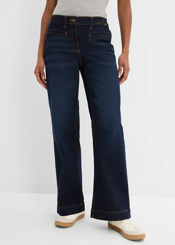 Jeans wide leg con elastico in vita, vita media, bonprix