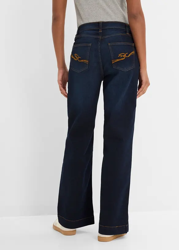 Jeans wide leg con elastico in vita, vita media, bonprix