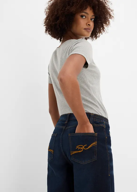 Jeans wide leg con elastico in vita, vita media, bonprix