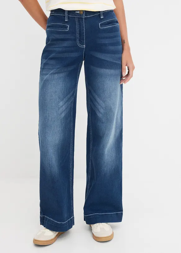 Jeans wide leg con elastico in vita, vita media, bonprix