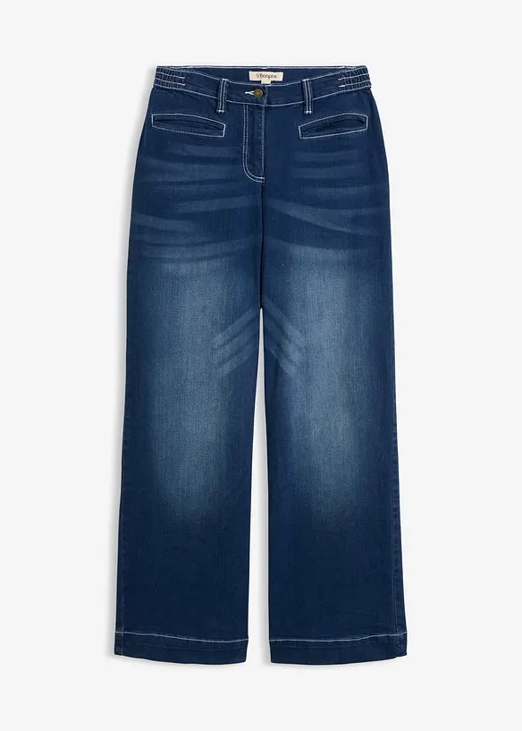 Jeans wide leg con elastico in vita, vita media, bonprix