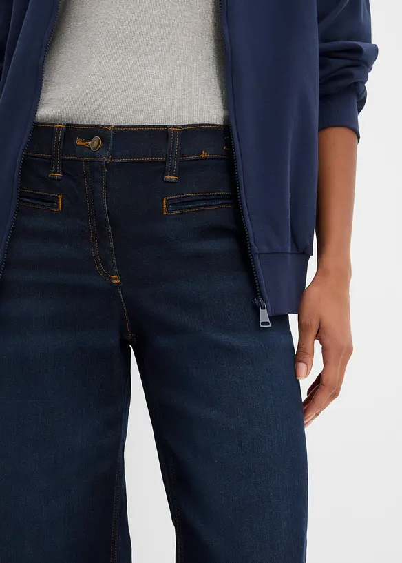 Jeans wide leg con elastico in vita, vita media, bonprix