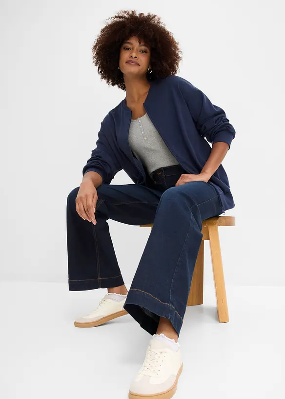 Jeans wide leg con elastico in vita, vita media, bonprix