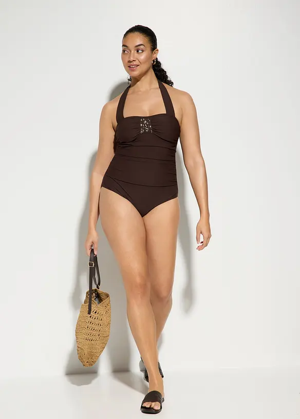 Costume intero con effetto modellante leggero e strass, bonprix