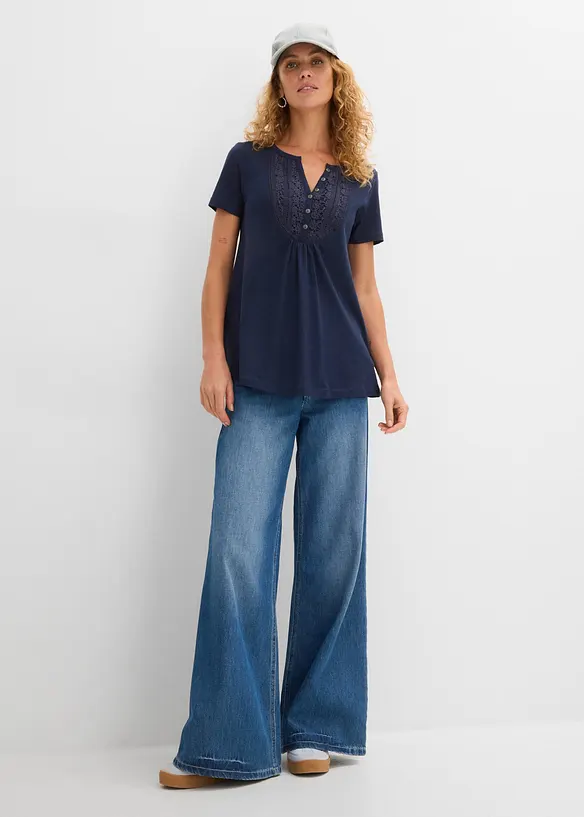 Maglia in cotone fiammato a maniche corte, bonprix